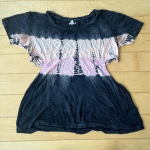 Black, Pink, and Orange Tie-Dye Women's Top with Cutouts
